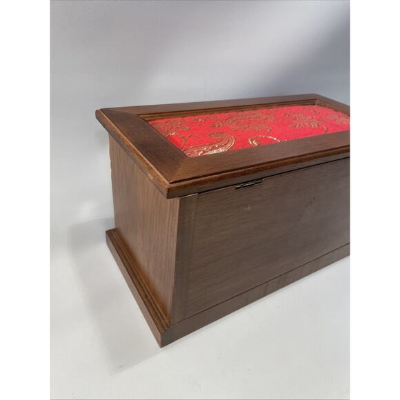 Vintage Two Drawer Oak Wood Jewelry Box with Brocade Fabric Top Beautiful - Picture 10 of 11